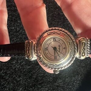 Brighton Silver Watch with Brown Leather Strap